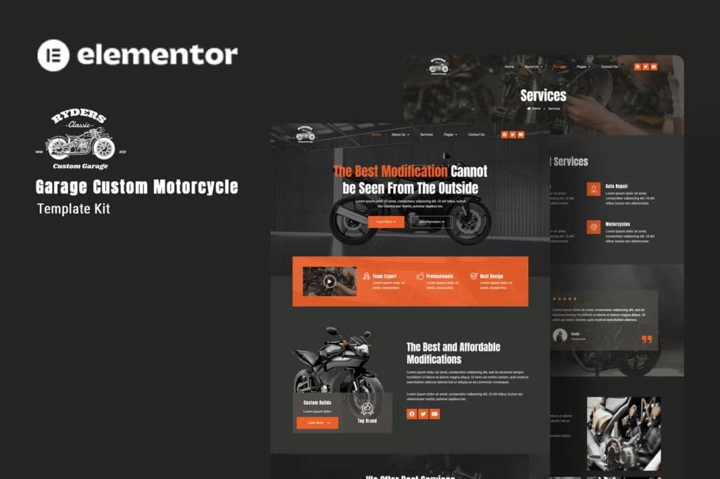 Ryders – Garage Custom Motorcycle Elementor Template Kit