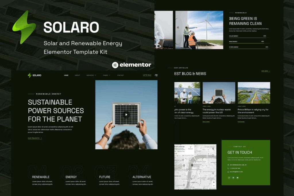 Solaro – Solar & Renewable Energy Elementor Template Kit