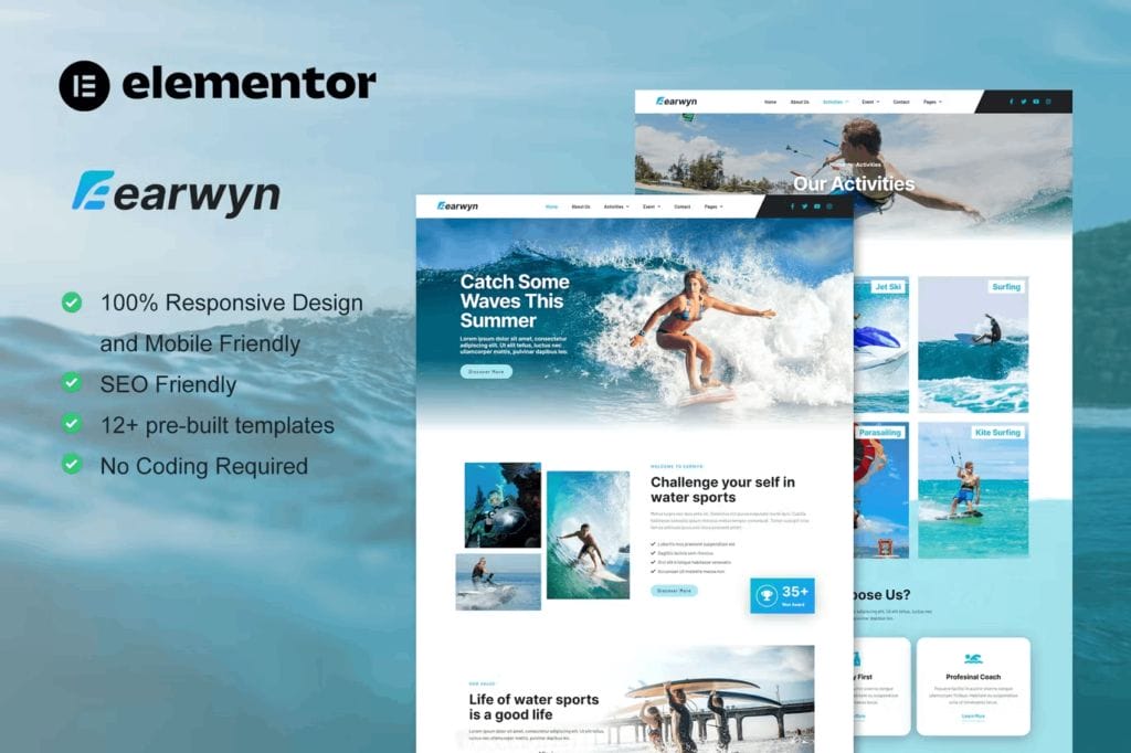 Earwyn – Water Sports & Surfing Elementor Template Kit